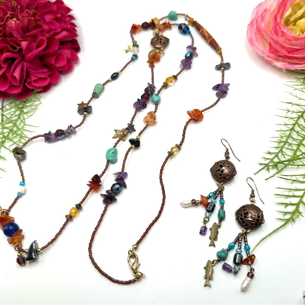 NEW⚜️Gemstone & Charm Vintage Beaded Necklace - Picture 9 of 9